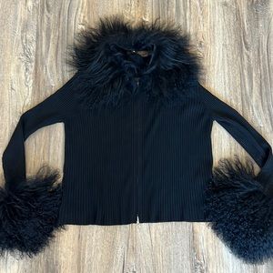 Pellobello puffy sleeve and collar zip up sweater size medium